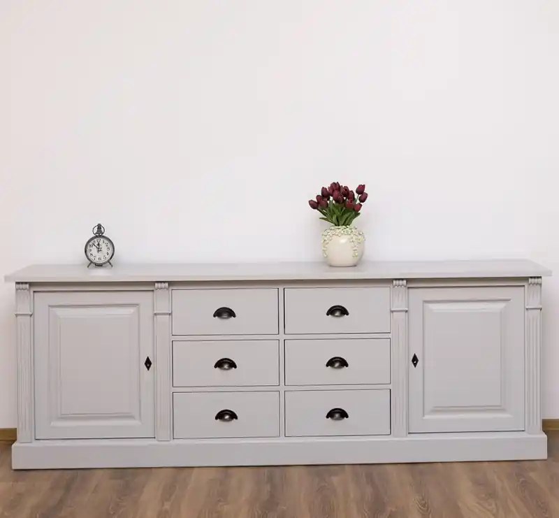 Bestpreis Massive Anrichte mit 6 Schubladen und 2 Türen - Sideboard im Landhaus Stil