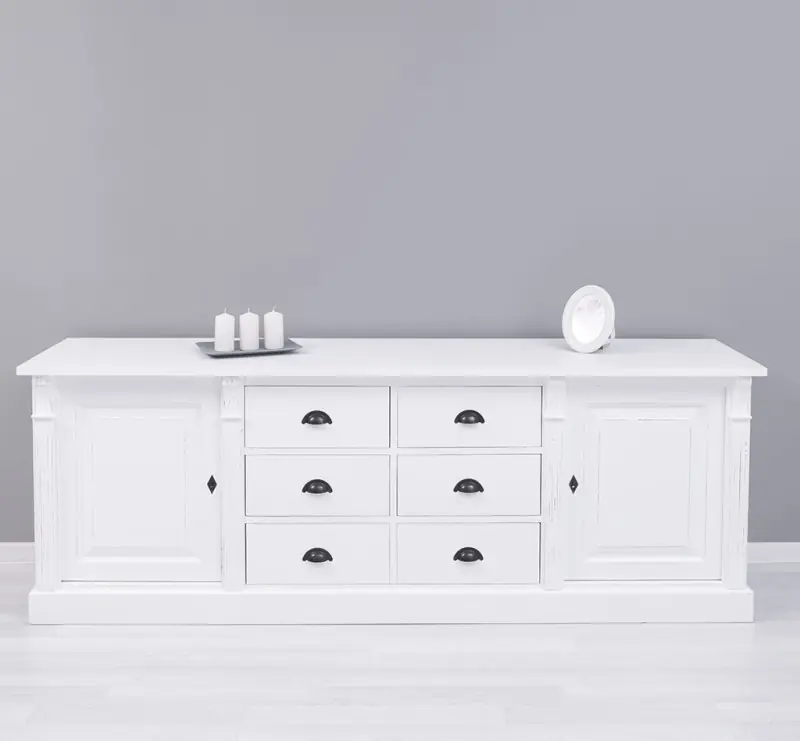 Landhaus Anrichte mit 6 Schubladen und 2 Türen - Sideboard Massivholz Sonderangebot