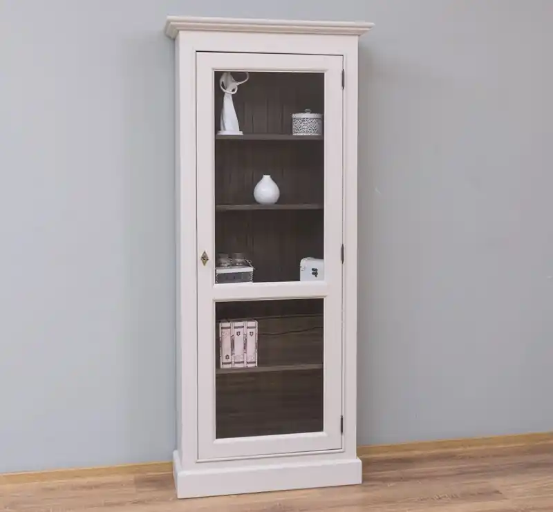 Günstig schmale Glasvitrine mit 1 Tür - Landhausstil Vitrine