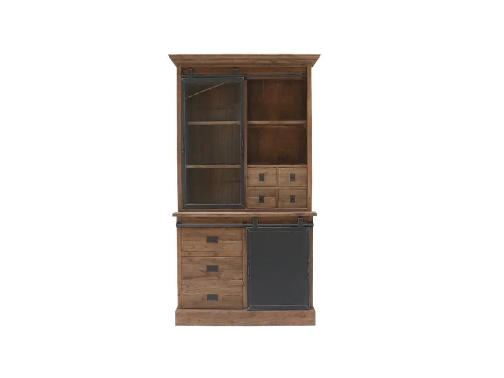 Highlight Vitrinen Schrank Roda Teakholz Massiv - Buffet Schrank Teak mit Eisen
