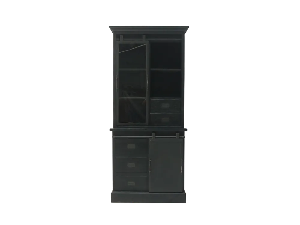 Vitrinen Schrank Roda Teakholz Schwarz Massiv - Buffet Schrank Teak mit Eisen Preis Gesenkt