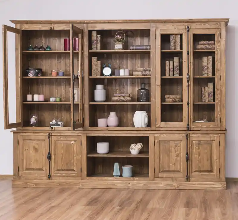 Große Bücherwand im Landhaus Stil mit 4 Glastüren 300 cm Nur Für Kurze Zeit