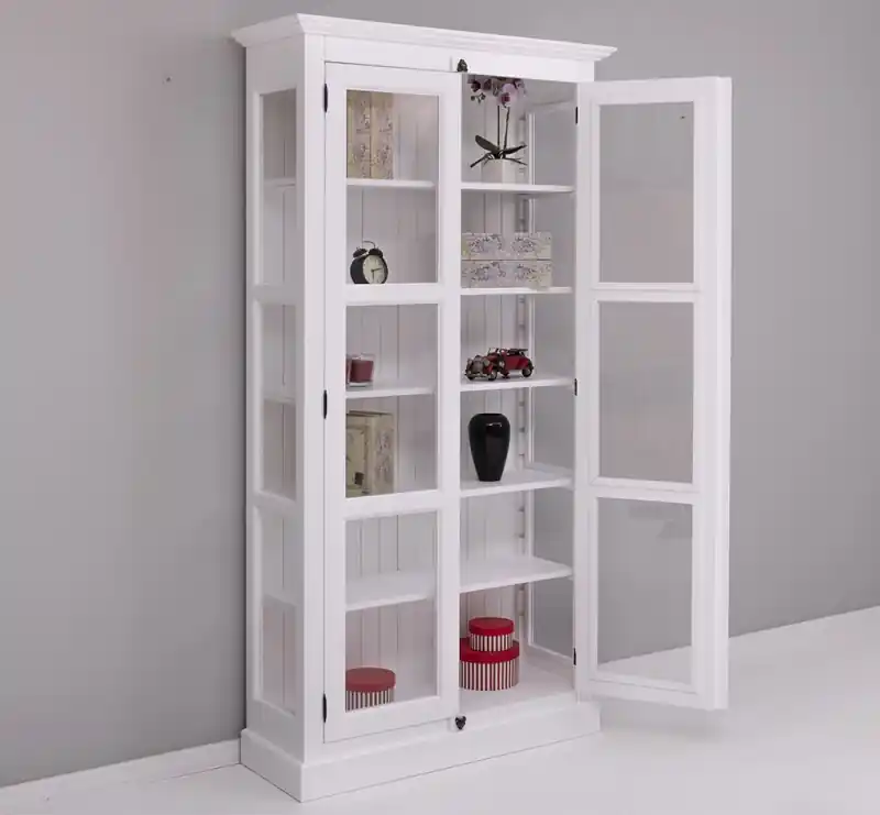 Bestpreis Landhaus - Massiv - Glas - Vitrine mit verstellbaren Regalböden und seitlichen Glasscheiben 110 cm