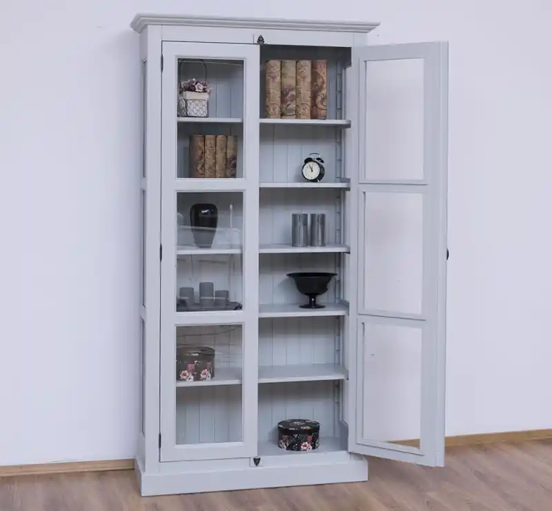Online Kaufen Landhaus - Massiv - Glas - Vitrine mit verstellbaren Regalböden und seitlichen Glasscheiben 110 cm