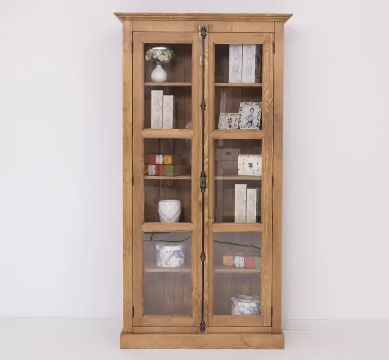 Landhaus - Massiv - Glas - Vitrine mit verstellbaren Regalböden und seitlichen Glasscheiben 110 cm Nur Für Kurze Zeit