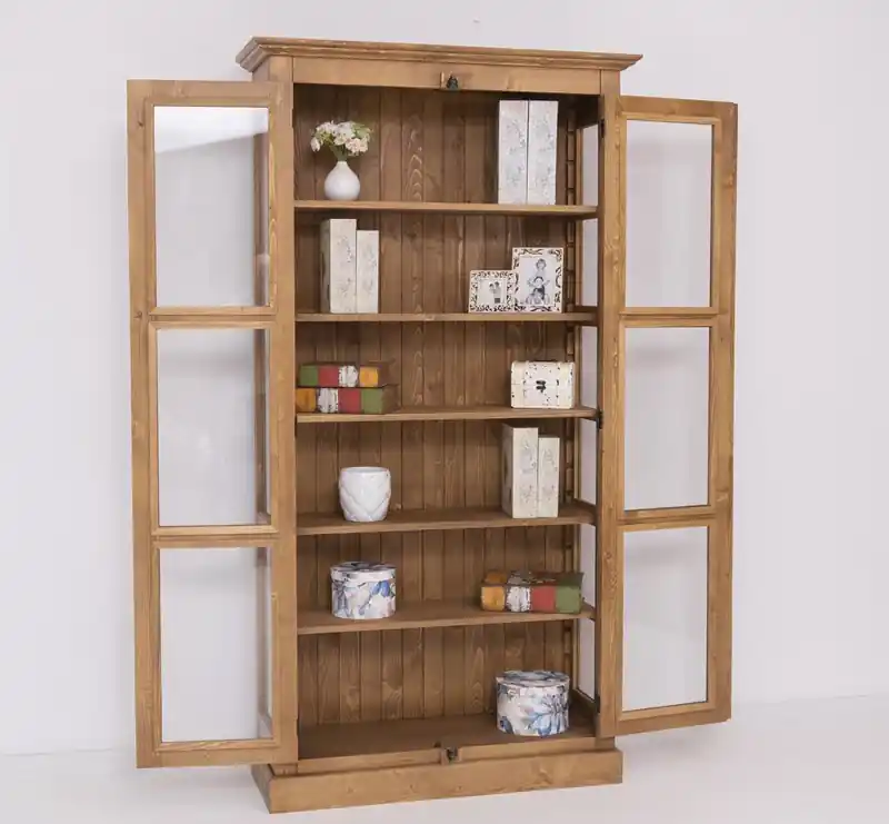 Sofort Bestellen Landhaus - Massiv - Glas - Vitrine mit verstellbaren Regalböden und seitlichen Glasscheiben 110 cm