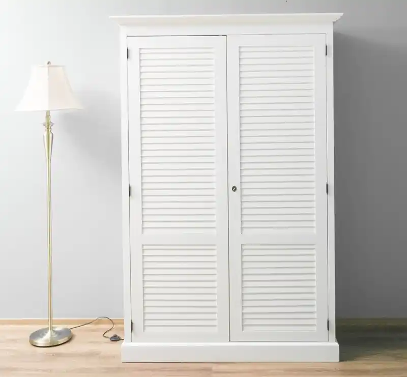 Shutter Kleiderschrank Massivholz Kiefer – 2 Lamellentüren, 134x200x59 cm Knallerangebot