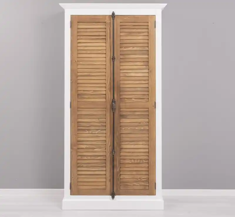 Neue Ware Shutter Kleiderschrank Massivholz Kiefer – 2 Lamellentüren, 109x210x40 cm