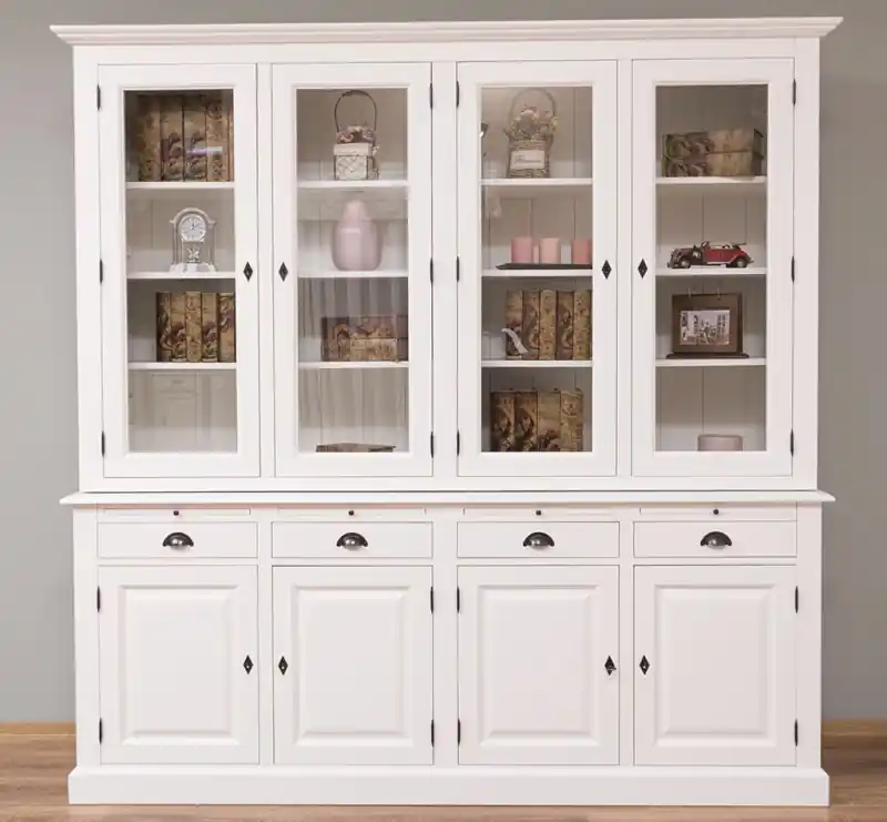 Top-Seller Küchenschrank mit je 4 Schubladen, geschlossenen Türen und Glastüren - Landhaus Vitrine
