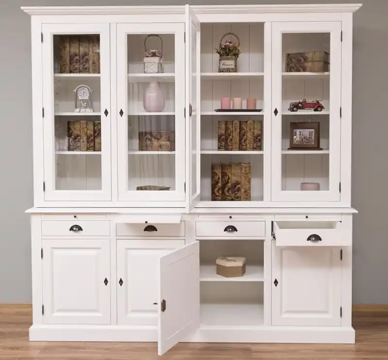 Schnäppchen Küchenschrank mit je 4 Schubladen, geschlossenen Türen und Glastüren - Landhaus Vitrine