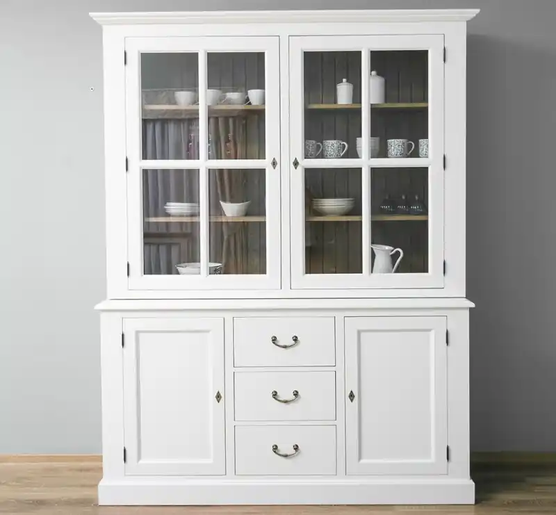 Preisknaller Küchenvitrine 179 cm breit mit Schubladen Landhaus Vitrine Wohnzimmerschrank