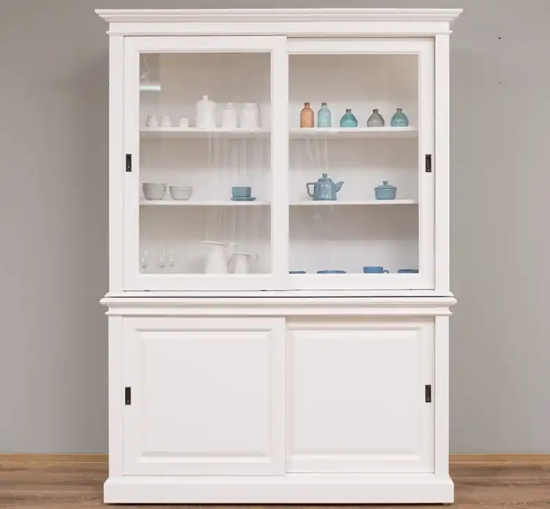 Glasvitrine 160 cm breit mit Schiebetüren - Landhaus Vitrine Bestpreis