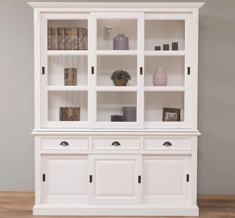 Landhaus Vitrinenschrank mit Schiebetüren - Cabinet Schrank weiß Wochenendangebot