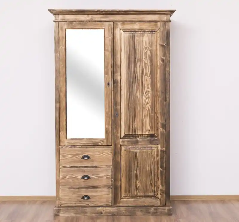Angebot Massivholz Landhaus Kleiderschrank - 121 cm breit mit Spiegel