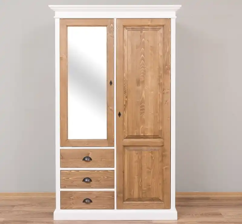 Jetzt Bestellen Massivholz Landhaus Kleiderschrank - 121 cm breit mit Spiegel