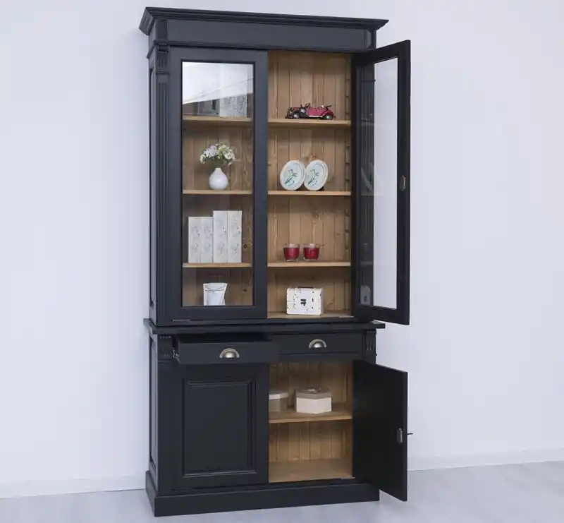 Neue Kollektion Vitrinen Schrank 120 cm - Massiver Landhaus Schrank mit Glas