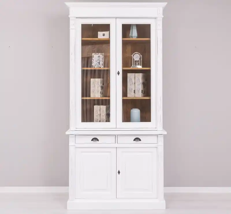 Vitrinen- Schrank 120 cm breit - Massiver Landhaus Schrank mit Glas Sichere Zahlung
