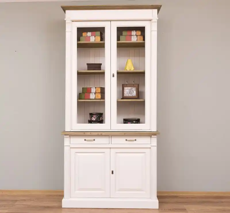Vitrinen- Schrank 120 cm breit - Massiver Landhaus Schrank mit Glas Sichere Zahlung
