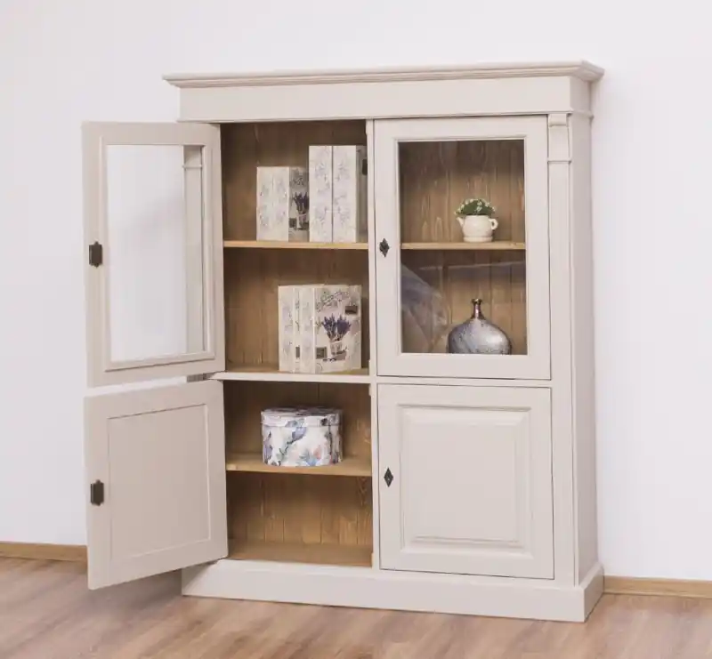 Vielseitige Vitrine 130 cm breit mit 4 Türen - Landhaus Vitrine Sonderangebot