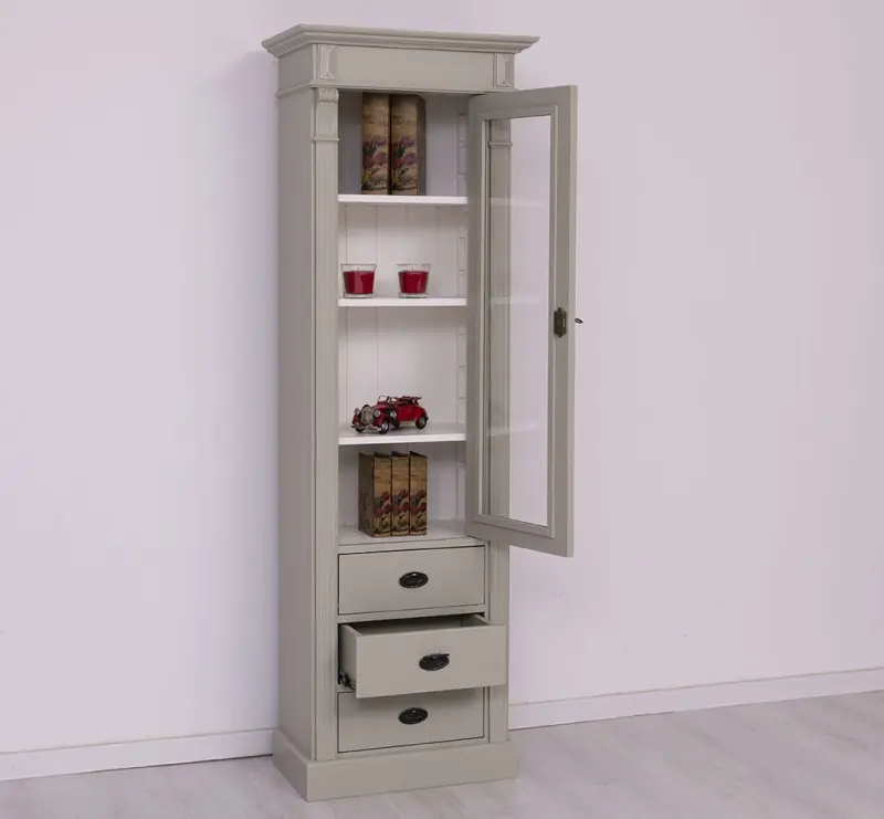 Vielseitige Vitrine 65 cm breit mit 3 Schubladen - Landhaus Vitrine Neue Kollektion