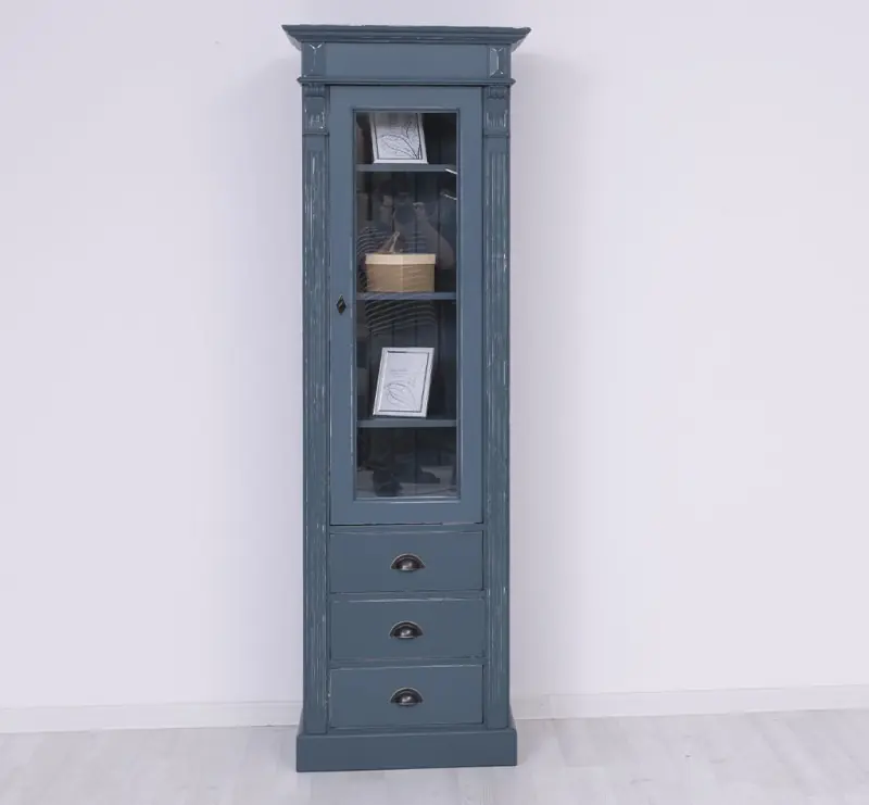 Vielseitige Vitrine 65 cm breit mit 3 Schubladen - Landhaus Vitrine Schneller Versand