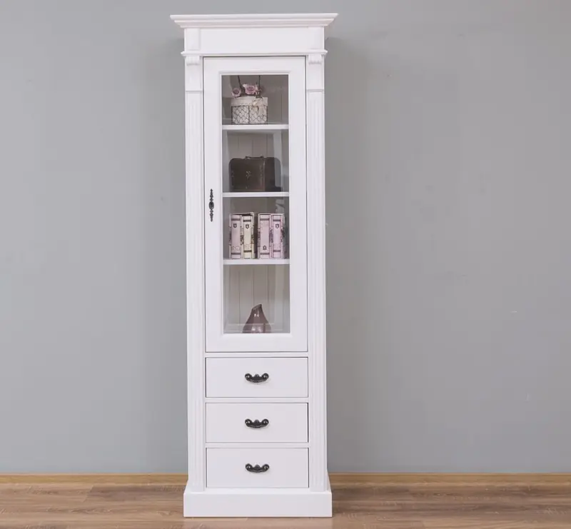 Finale Aktion Vielseitige Vitrine 65 cm breit mit 3 Schubladen - Landhaus Vitrine