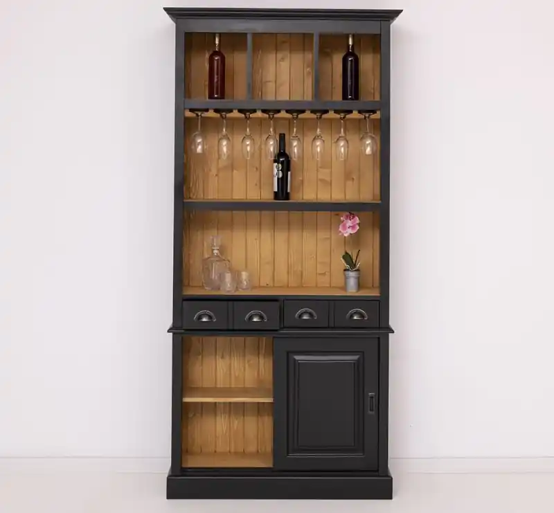 Geprüft Barschrank aus massiven Kiefernholz - 103 cm Breit - Landhaus Schrank