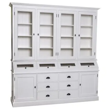 Landhaus Vitrinen-Schrank 214 cm breit weiss Versand Am Gleichen Tag