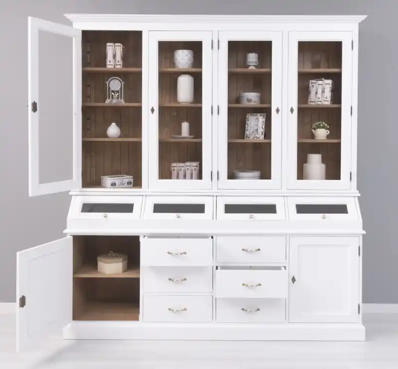 Landhaus Vitrinen Schrank 214 cm zweifarbig Rabatt