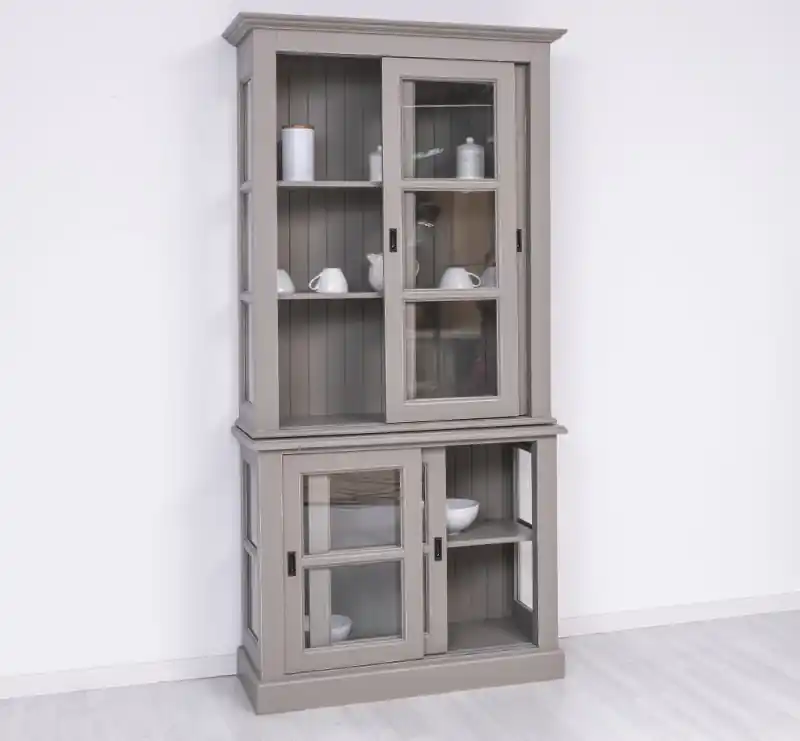 Sofort Bestellen Küchenschrank mit Glasschiebetüren Massivholz Vitrine Landhaus