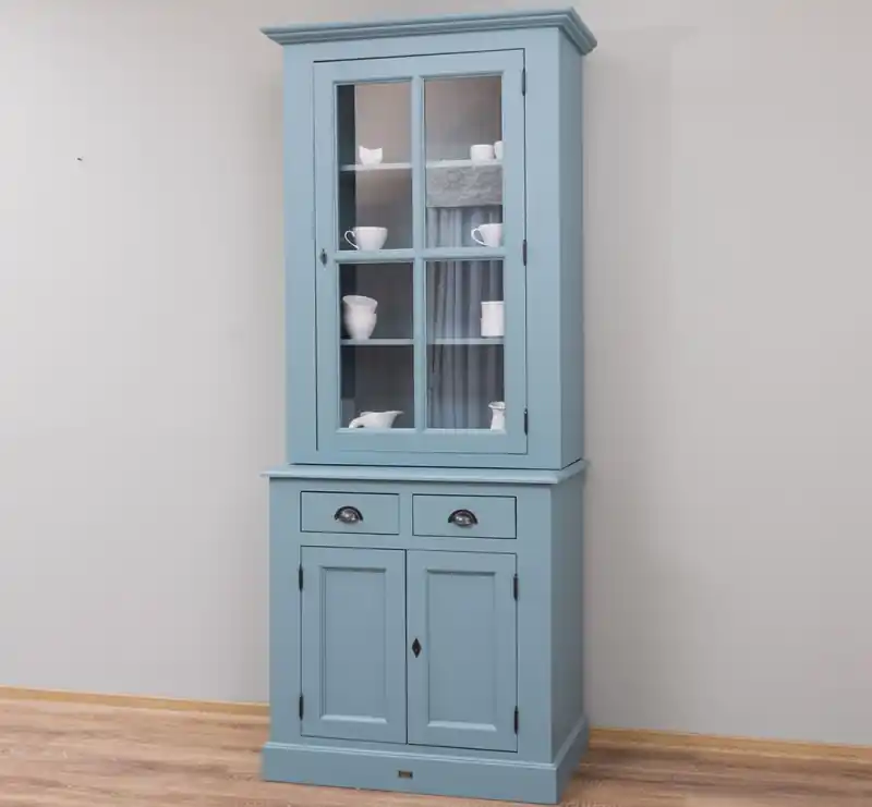 Markenprodukt Landhaus Küchenschrank Vitrine mit 2 Türen, 2 Schubladen und 1 Glastür