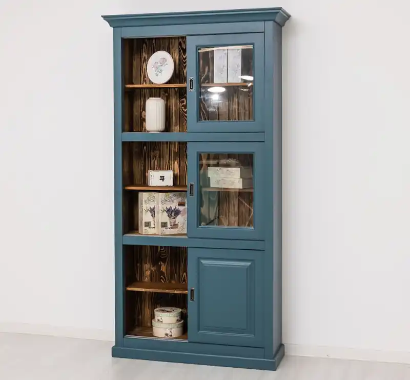 Highlight Küchenschrank mit Glasschiebetüren Landhaus Vitrine 6 Türen