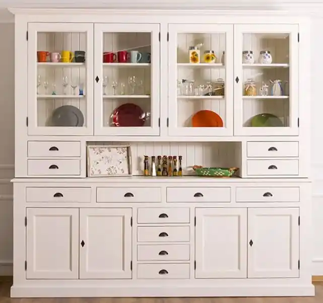 Landhaus Küchenschrank - Massivholz Vitrinenschrank 245 cm Sichere Zahlung