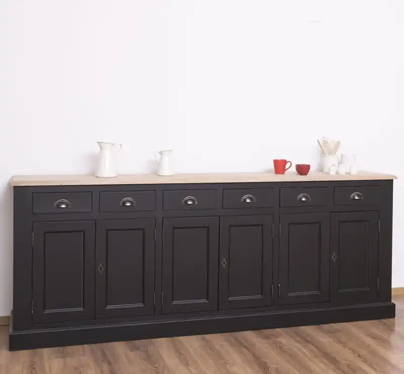 Schneller Versand Landhaus Sideboard mit 6 Türen und 6 Schubladen mit Eichenplatte Kommode 234 cm
