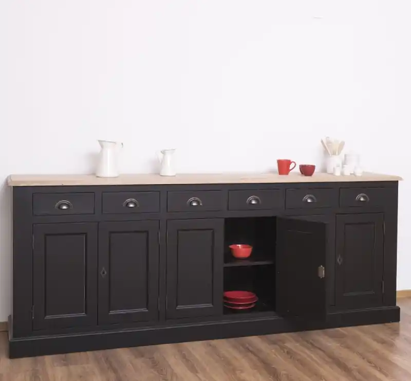 Knallerangebot Landhaus Sideboard mit 6 Türen und 6 Schubladen mit Eichenplatte Kommode 234 cm