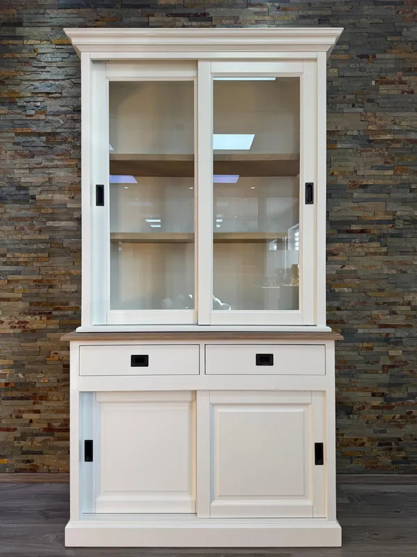 Expressversand Vitrinen Schrank Neuss weiß/eiche ab 120cm - Buffetschrank Größen & Varianten wählbar