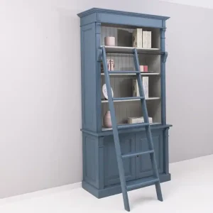 2-türiges Bücherregal mit Leiter 120 cm Bücherwand Sonderangebot