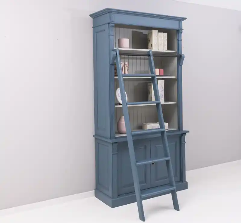 2-türiges Bücherregal mit Leiter 120 cm Bücherwand Sonderangebot