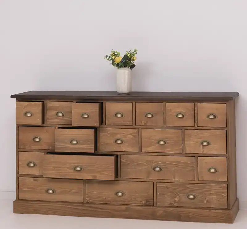 Apothekerschrank mit Eichenplatte 180 cm breit, 19 Schubladen Kommode Landhaus Solange Der Vorrat Reicht