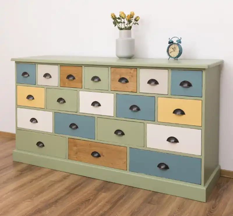 Apothekerschrank mehrfarbig 180 cm breit, 19 Schubladen Kommode Landhaus Ausverkauf