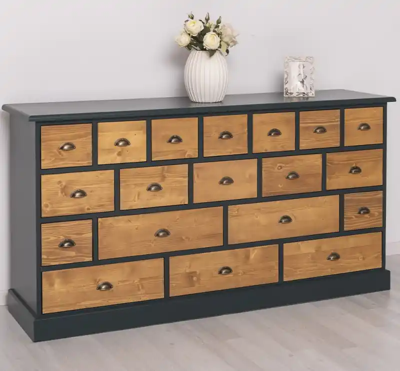 Apothekerschrank 180 cm breit, 19 Schubladen Kommode Landhaus Nur Heute