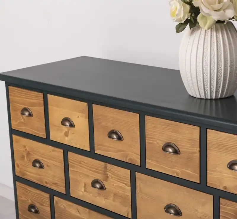 Markenprodukt Apothekerschrank 180 cm breit, 19 Schubladen Kommode Landhaus