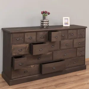 Aktuell Apothekerschrank 180 cm breit, 19 Schubladen Kommode Landhaus