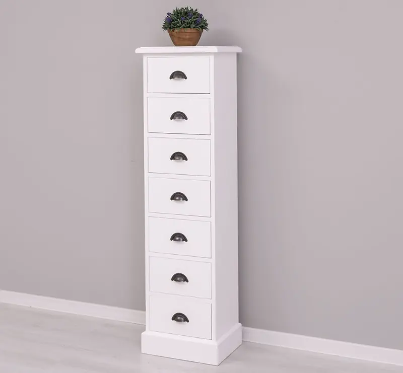 Echt Schmale Schubladensäule im Landhausstil lackiert