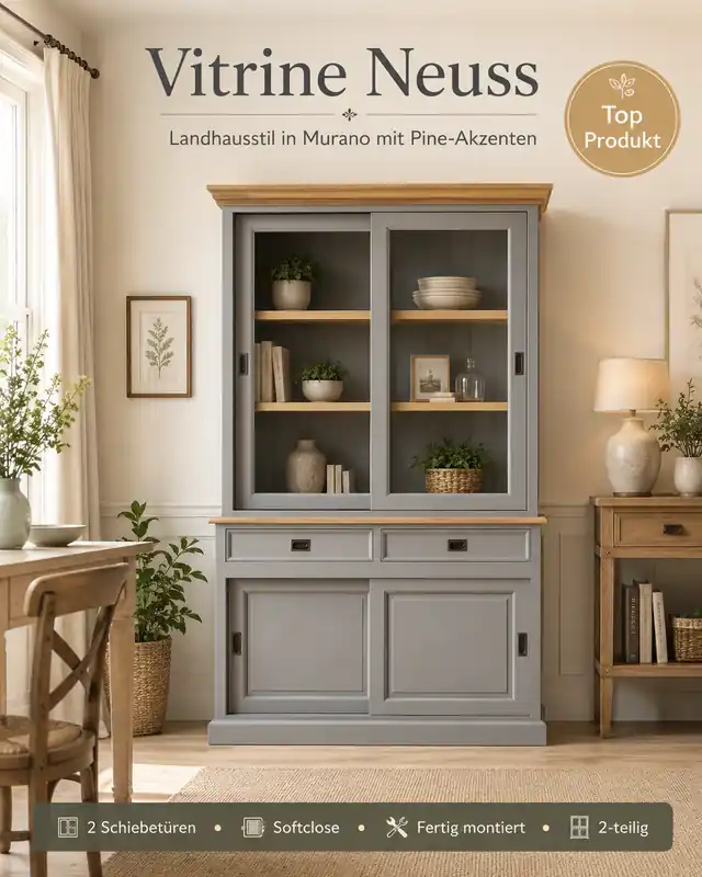Angebot Vitrinen Schrank Neuss 130 cm Murano/Eiche - Buffet Schrank mit Schiebetüren