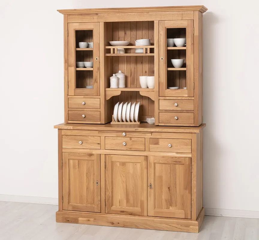 Küchenschrank Vitrine aus 100 % Eiche – Landhausstil, zweiteilig Direktkauf