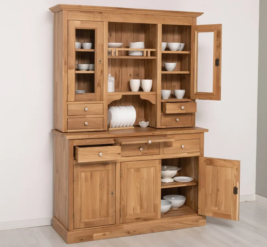 Must-Have Küchenschrank Vitrine aus 100 % Eiche – Landhausstil, zweiteilig