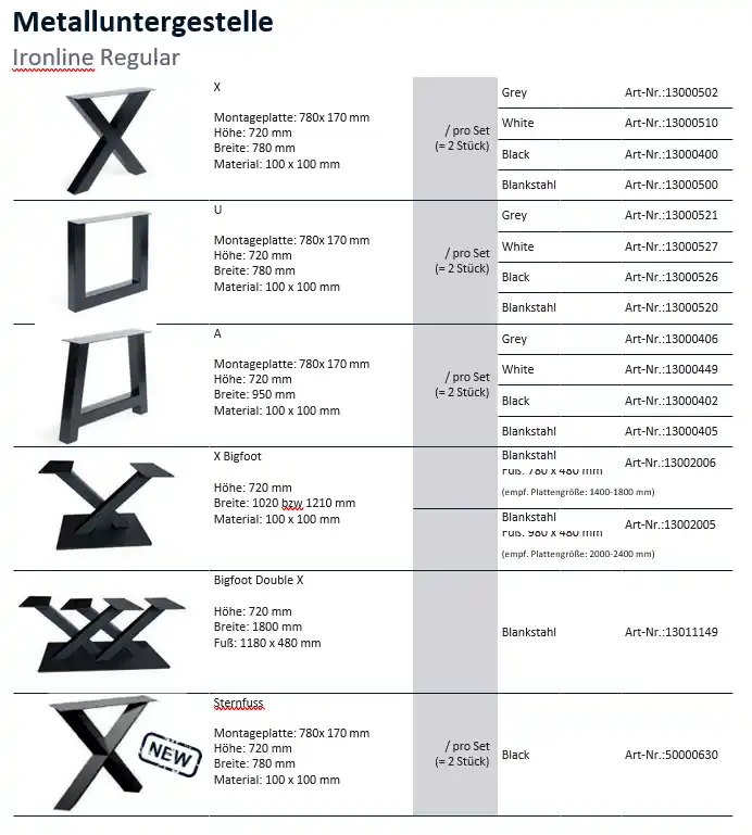 Top-Seller Metall Gestelle Ironline Regular in verschiedenen Varianten
