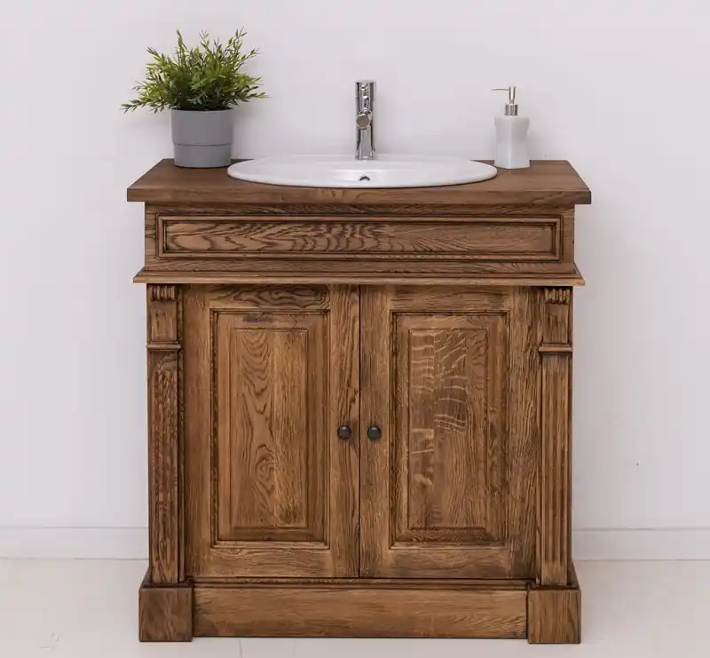 Kracherpreis Badezimmerschrank Eiche - 90 cm breit für 1 Waschbecken - Badezimmermöbel