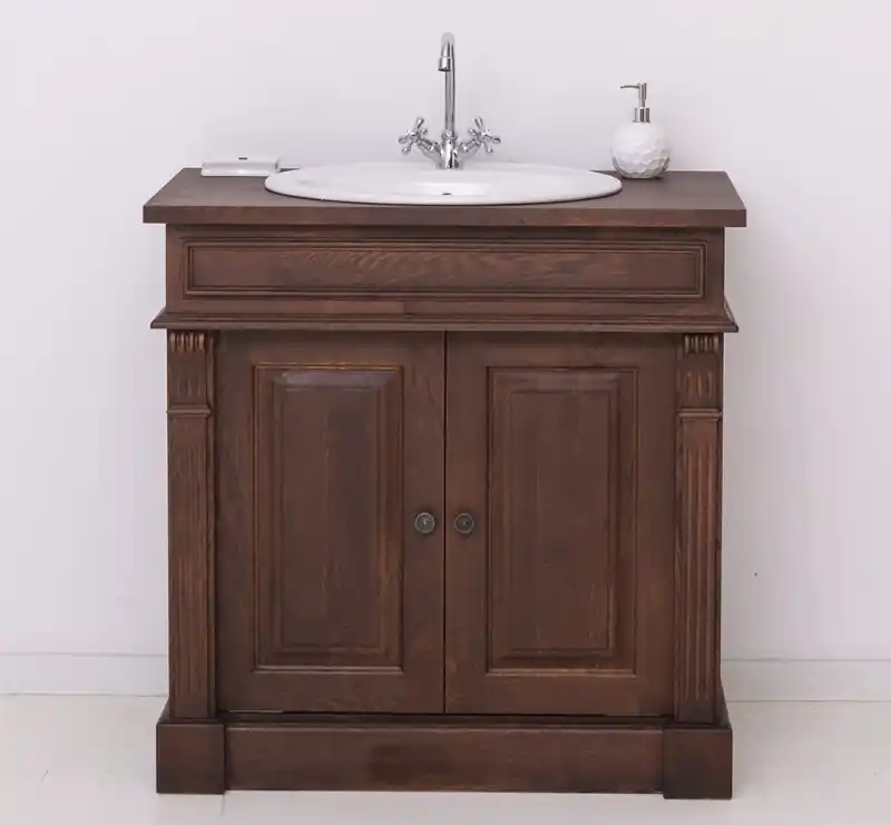 Badezimmerschrank Eiche - 90 cm breit für 1 Waschbecken - Badezimmermöbel Sale